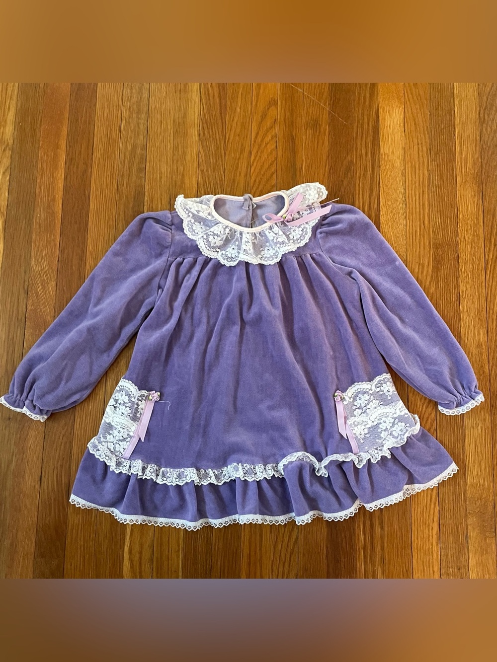 Vintage Girl’s Lilac Velvet Lace-Trim Dress